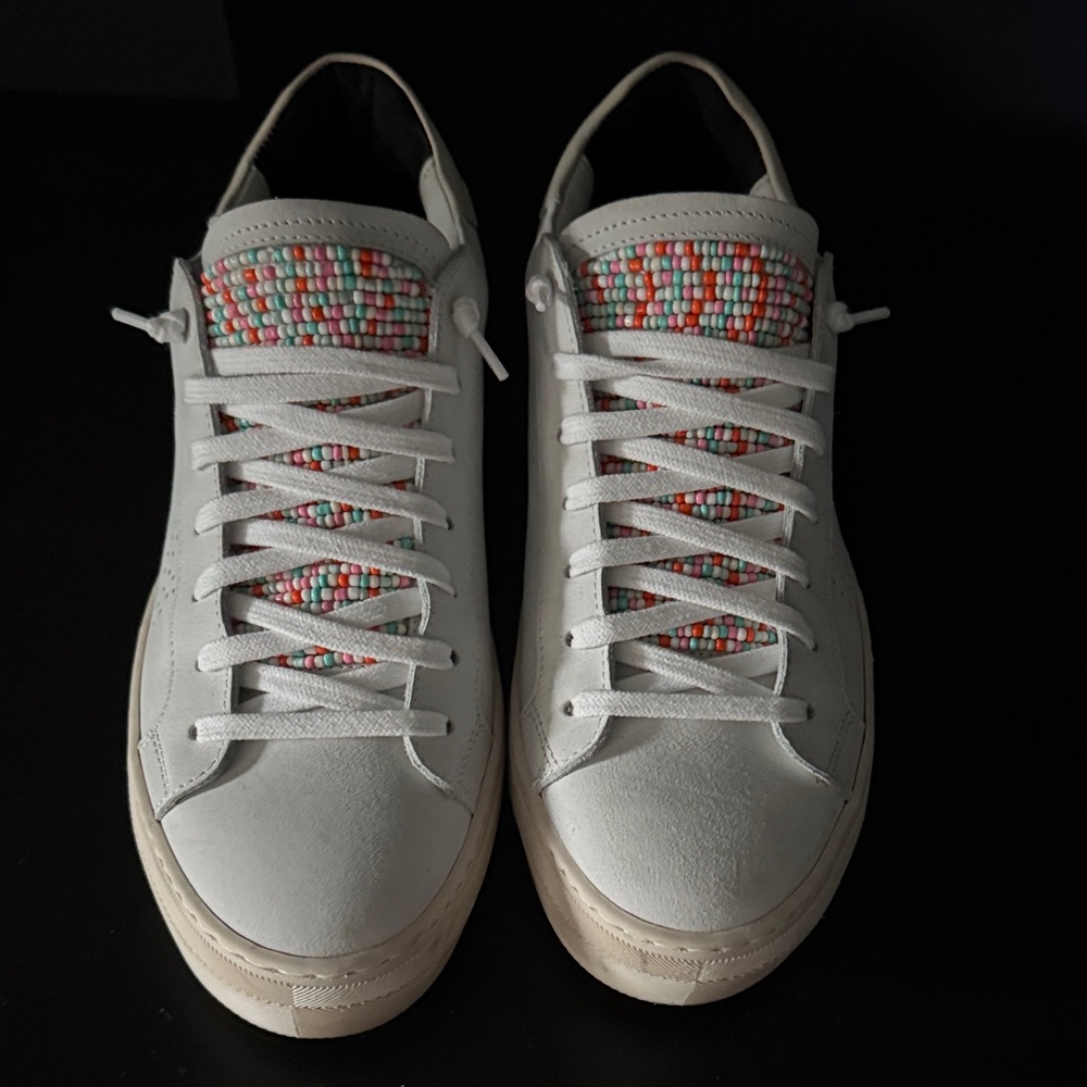 p448 Thea White Sneakers with Colorful Beaded Design